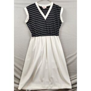 Vintage 60s 70s Joan Curtis Striped Woven Knit Knee Length Dress SZ 16